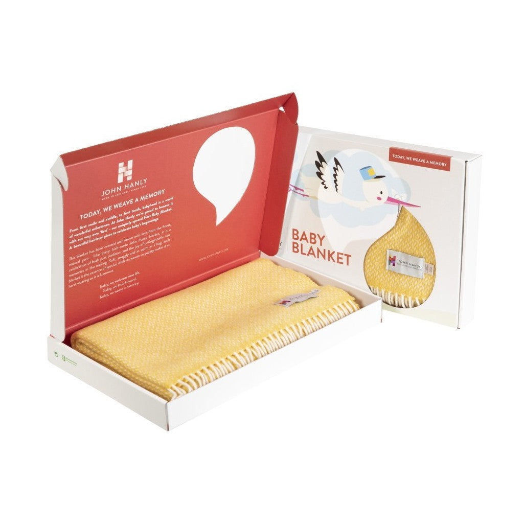 Irish Cashmere Baby Blanket Baby Yellow in a Presentation Box
