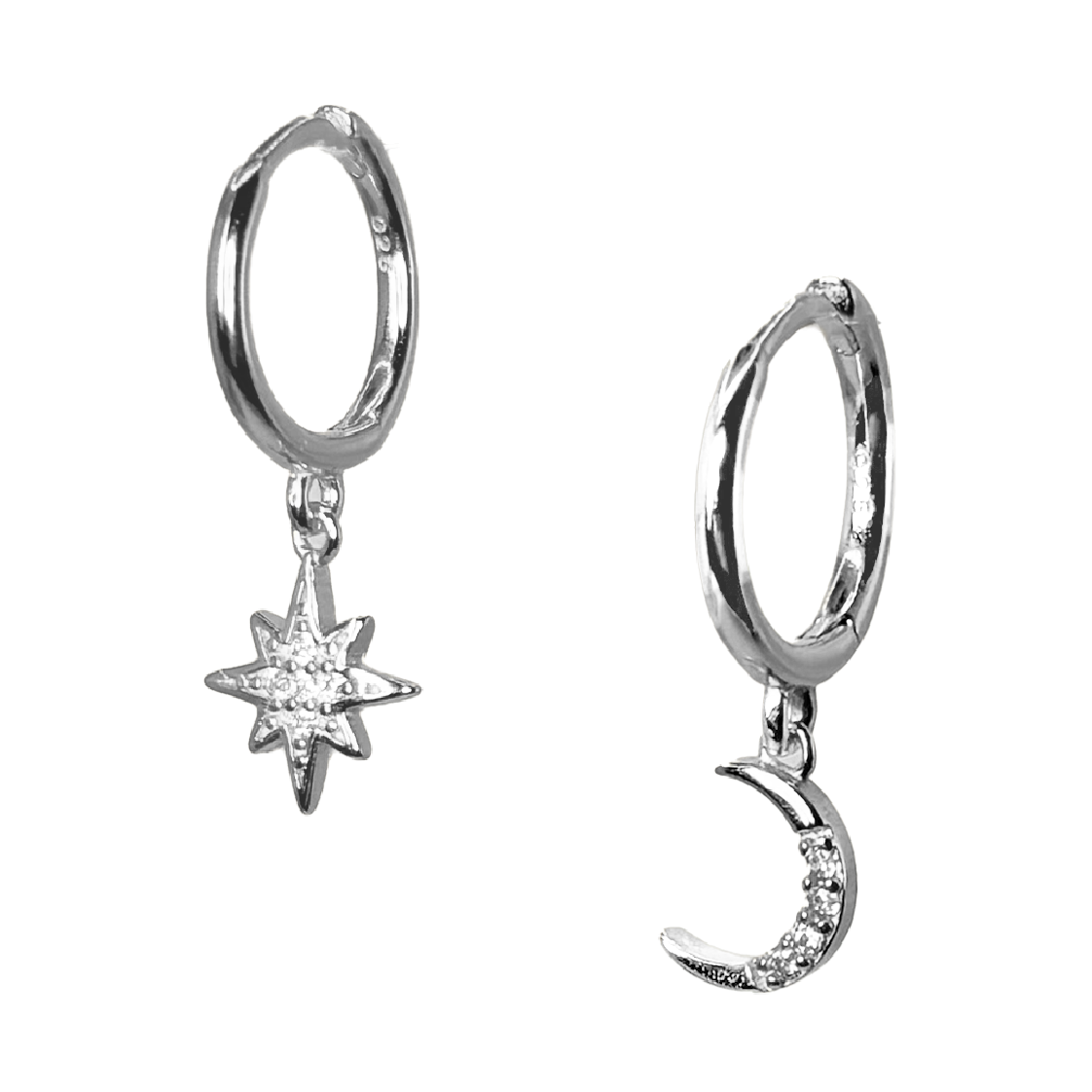 Moon & Star Huggie Earrings Silver