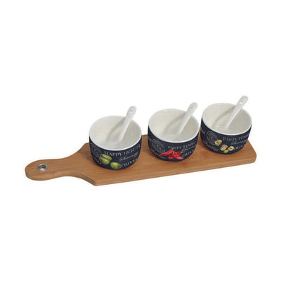 Appetizer Set - 3 Bowls & Bamboo Tray