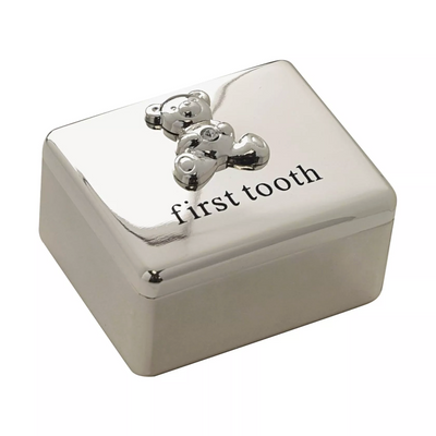Silver Plated First Tooth Box with Teddy Icon
