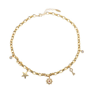Helene Charm Necklace Gold White CZ Ruby CZ