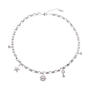 Helene Charm Necklace Silver White CZ Ruby CZ