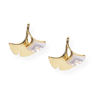 Ginko Pearl Earrings Gold